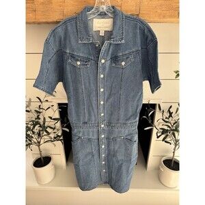 Gloria Vanderbilt Denim Dress Dolman Blue Buttons Pocket Short Sleeve Size 8